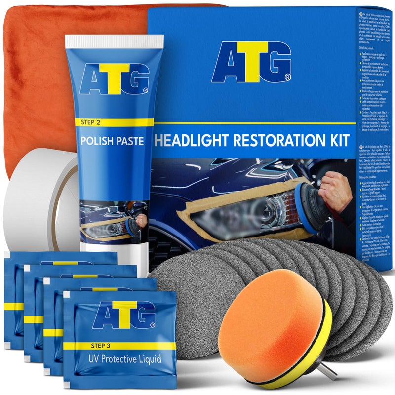 ATG Headlight restoration Kit - Universal Car headlight cleaner and restorer Kit - Headlight restorer kit for plastic car headlights - Quick & easy headlight restoration - Headlight repair Kit - Image 1